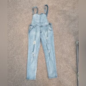 Shein Men's Light Blue Distressed Denim Overalls Size XL